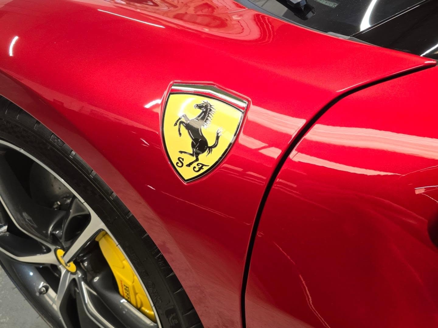 Close up view of Ferrari badge in Ireland